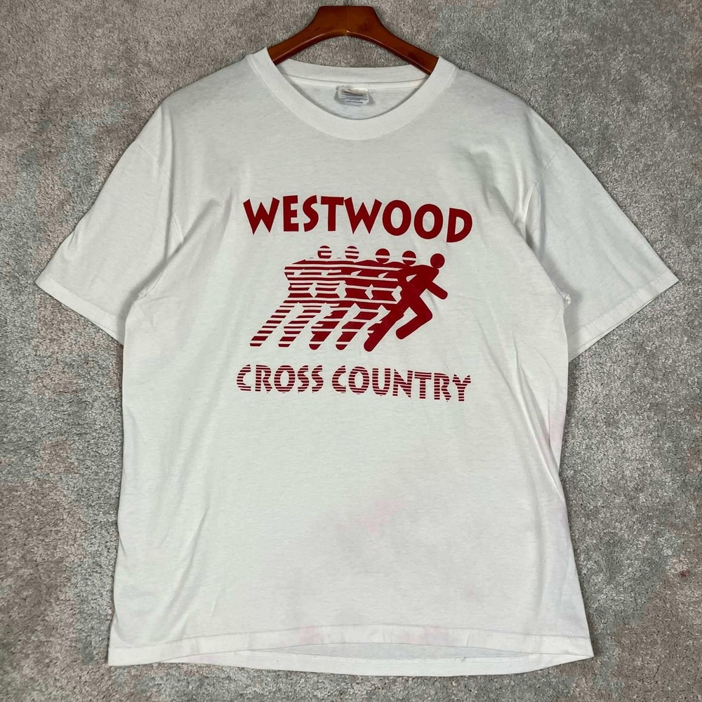 Vintage 90s Hanes T-Shirt Men L White Westwood Cross Country Graphic Tee 50/50